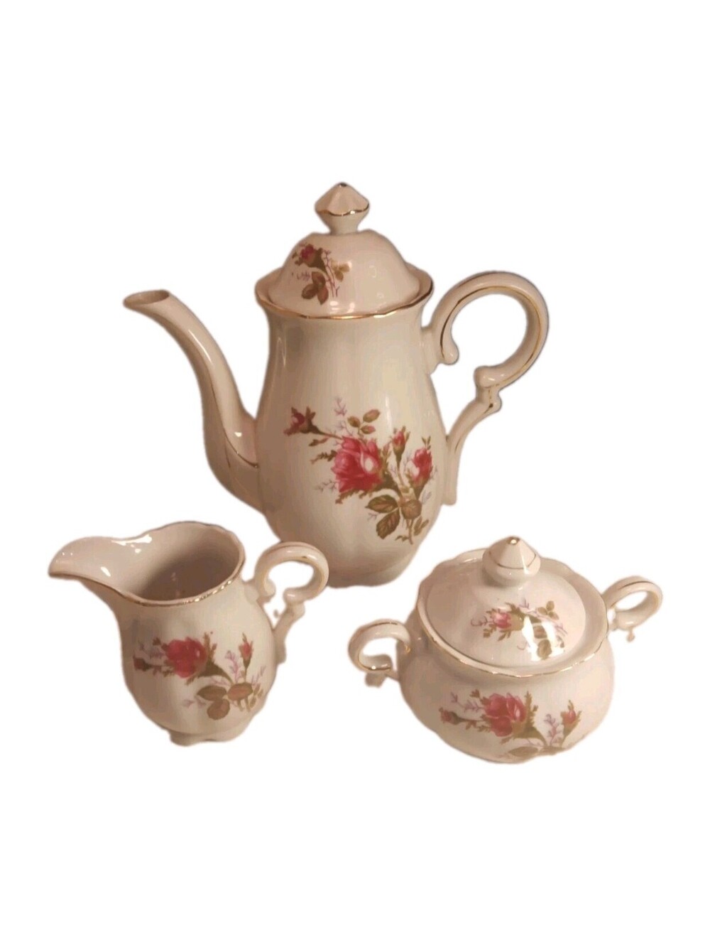 Fine China of Japan~Moss Rose Demitasse Tea Set Vintage (5) Five Piece Set 1940s